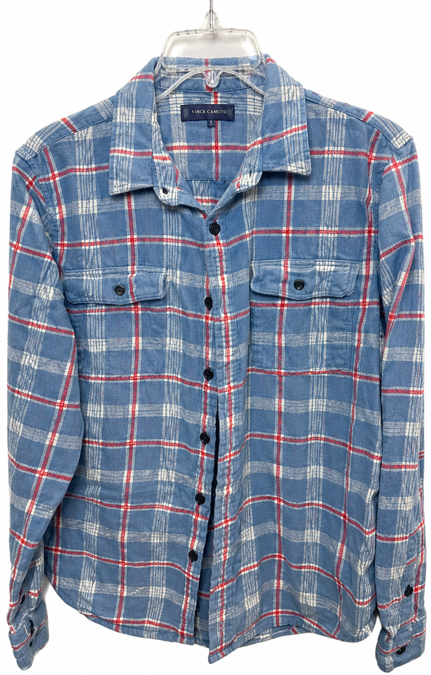 Lucky Brand Casual Button-Up Shirt Men's M Blue 100% Cotton Plaid Flannel Fit